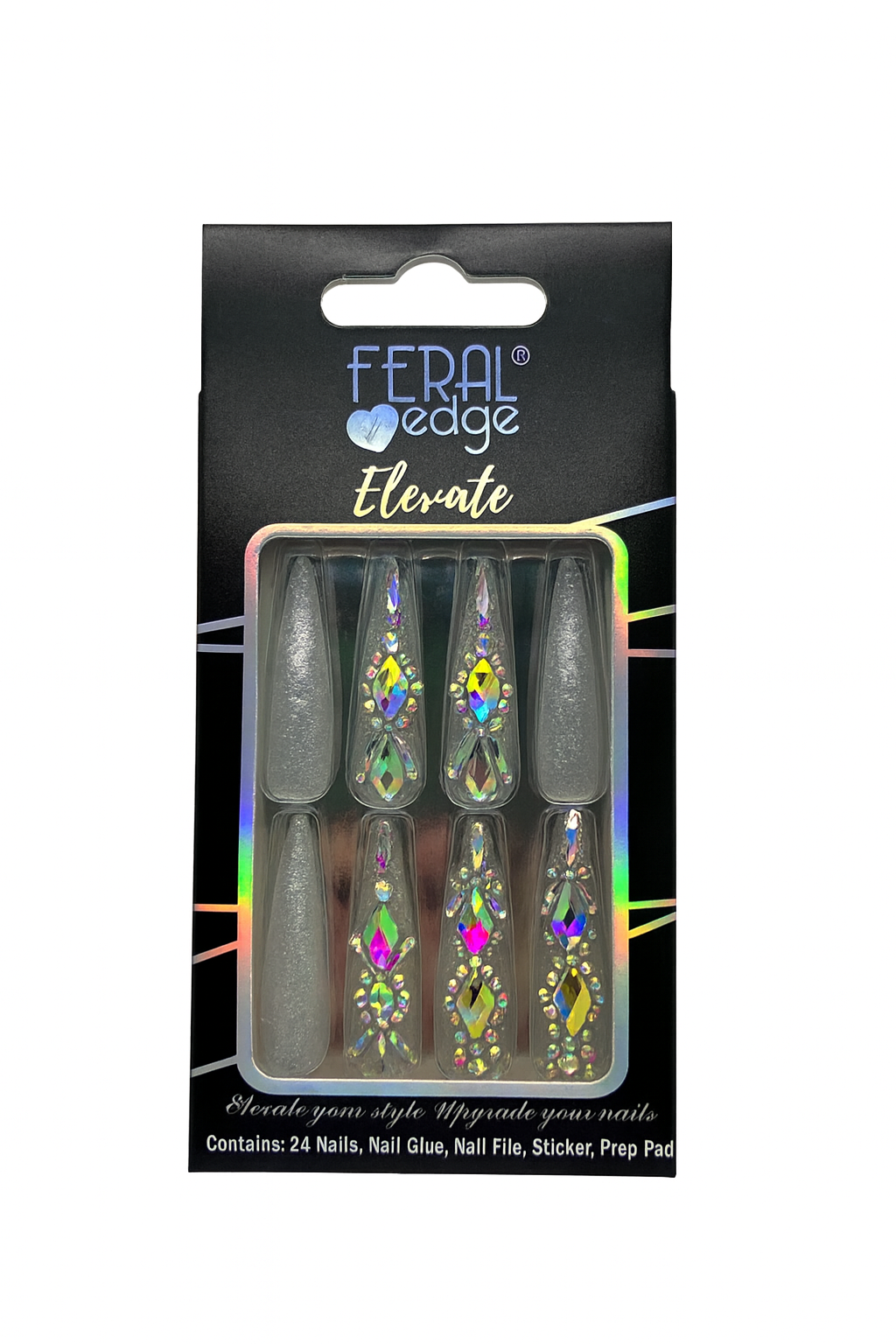 Feral Edge Elevate – X-Long Crystal Glam Press-On Nails