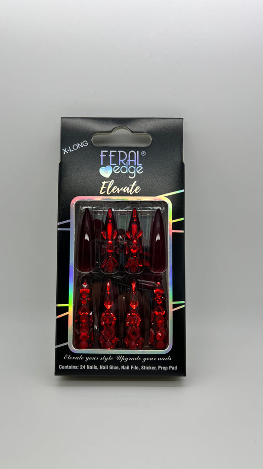 Feral Edge Elevate – X-Long Luxe Red Press-On Nails