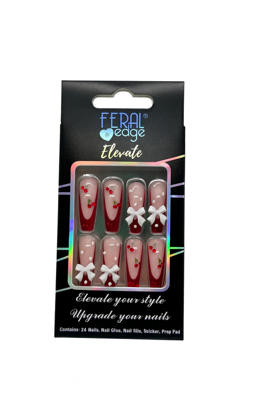 Feral Edge Elevate – Sweet Cherry Bow Press-On Nails